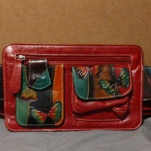 Beautiful Red Leather Butterfly Fanny Pack